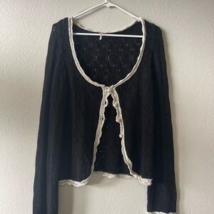 Black Lace Cardigan with White Trim